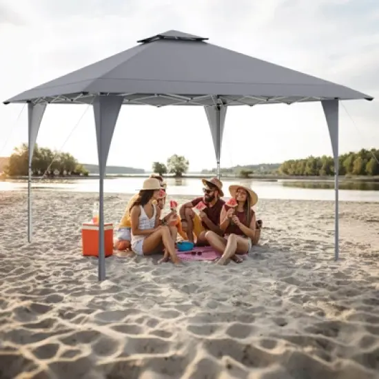 Costway 13 X 13 FT Pop up Gazebo Outdoor Canopy Tent with Portable Carrying Bag 8 Stakes Pink/Gray/Beige/Khaki image {4}