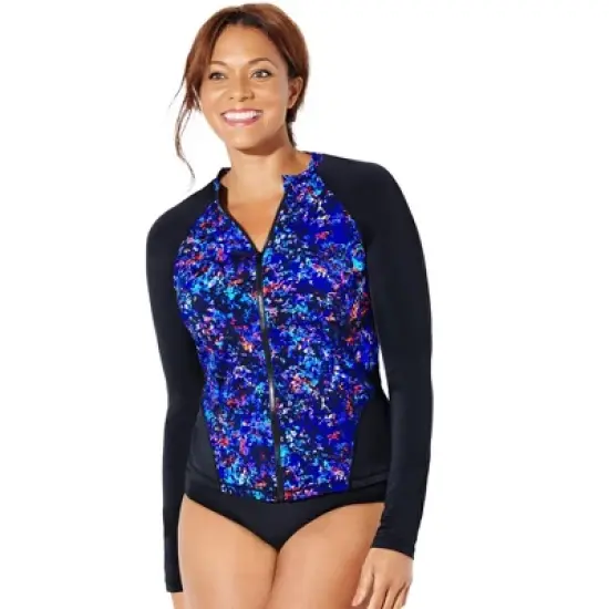 Swimsuits for All Women&rsquo;s Plus Size Chlorine Resistant Zip Front Long Sleeve Swim Shirt image {1}