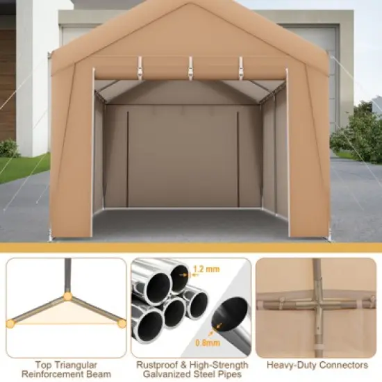 Costway 10x20FT Patio Heavy Duty Carport Garage Removable Sidewall Zippered Door Outdoor image {6}