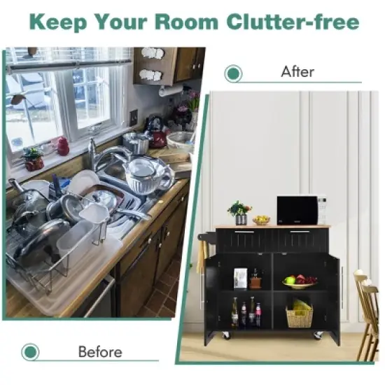 Costway Rolling Kitchen Cart Island Heavy Duty Storage Trolley Cabinet Utility Black image {6}