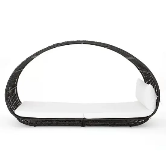 Curved Rattan Daybed with Cushions and Canopy, 2-Person Patio Lounger with Metal Frame, Outdoor Lounge Seating for Garden or Pool-The Pop Home image {3}