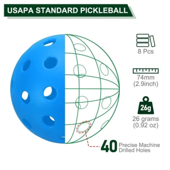 Unique Bargains 40 Holes Durable Precision Good Balance Application Pickleball Balls 8 Pcs image {1}