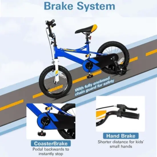 hykolity Kids Bike 14 inch Children Bicycle for Boys Girls Ages 3-5 Years Old Black Carbon Steel Frame with Adjustable Seat and Training Wheel Blue image {2}