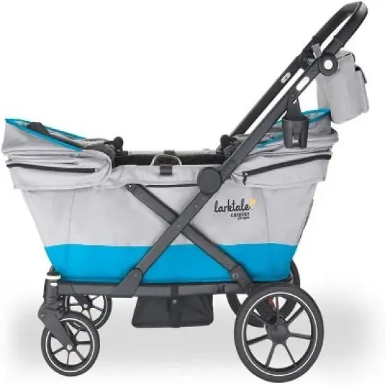 Larktale caravan coupe - Compact 2-Seater Stroller Wagon with Small Fold - Adjustable Canopies Included - Gray/Blue image {2}