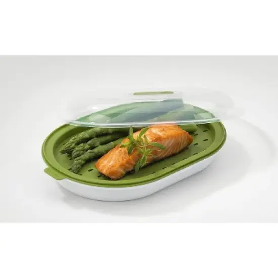 GoodCook BPA-Free Plastic Microwave Vegetable and Fish Steamer, Green,Green image {1}