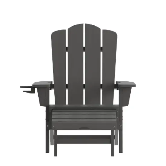 Emma and Oliver Adirondack Chair with Cup Holder and Pull Out Ottoman, All-Weather HDPE Indoor/Outdoor Lounge Chair image {10}