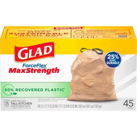 Glad ForceFlex MaxStrength Recovered Plastic Trash Bag - 13 Gallon/45ct image {1}
