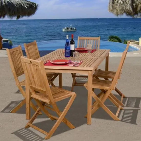 Prague 7pc Patio Teak Wood Dining Set - International Home Miami image {4}