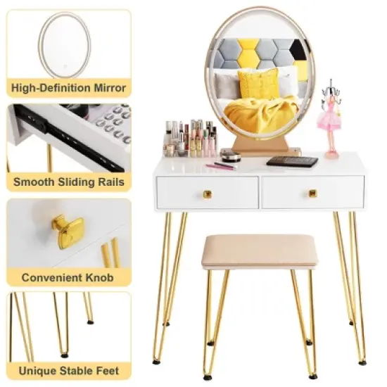 Costway Vanity Makeup Dressing Table W/ 3 Lighting Modes Mirror Touch Switch White image {8}