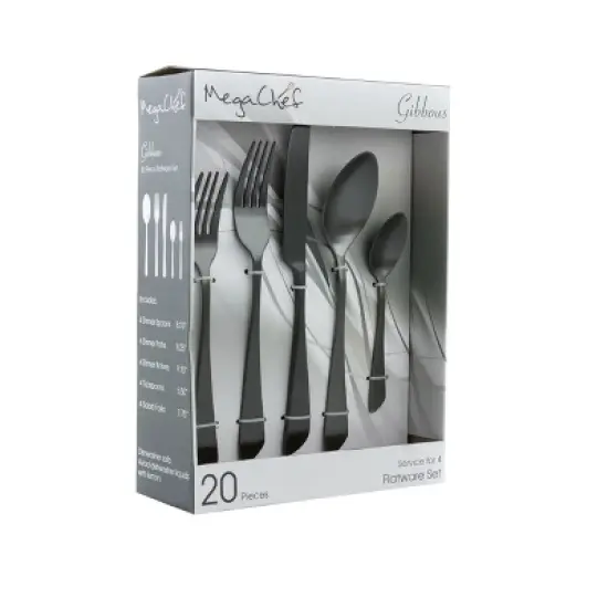 MegaChef Gibbous 20 Piece Flatware Utensil Set, Stainless Steel Silverware Metal Service for 4 in Black image {7}