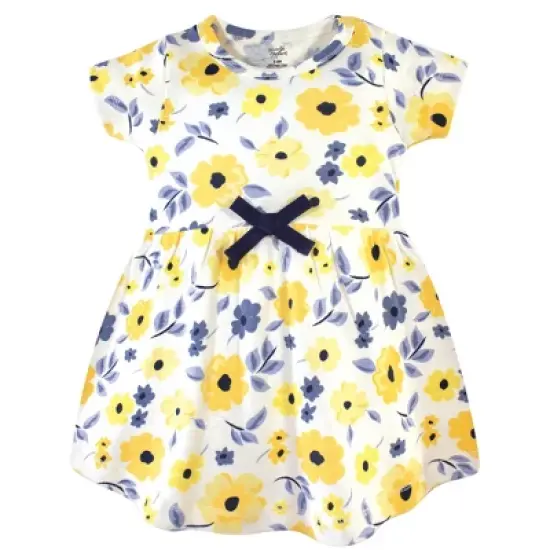 Touched by Nature Baby and Toddler Girl Organic Cotton Short-Sleeve Dresses 2pk, Yellow Garden image {2}