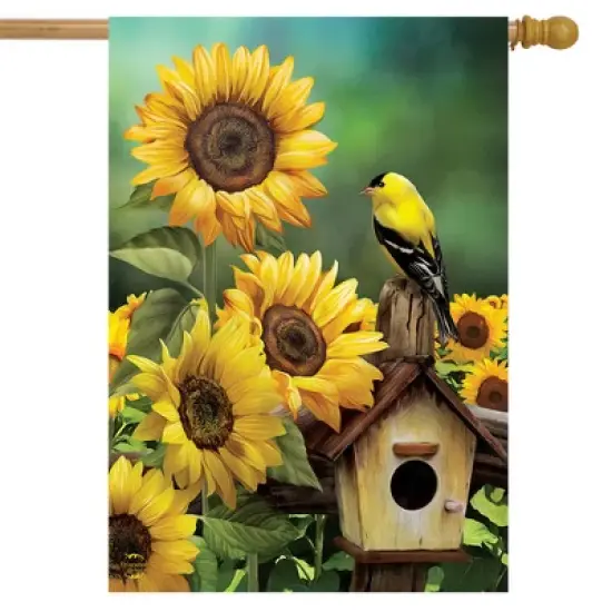 Briarwood Lane Goldfinch and Sunflowers Summer House Flag Birdhouse Floral 28" x 40" image {1}
