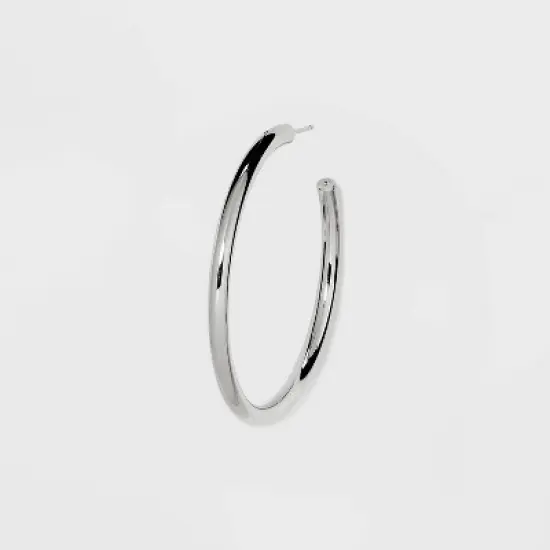 Silver Plated Brass Large Tube Hoop Earrings - A New Day&trade; Silver image {2}