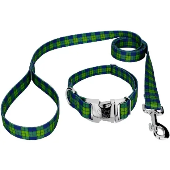 Country Brook Petz Premium Blue and Green Plaid Dog Collar and Leash image {6}