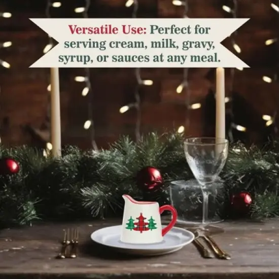 Amici Home Christmas Creamer Pitcher - 8oz Ceramic Milk Creamer for Coffee, Gravy Boat with Drip-Free Pour Spout, Versatile Small Pitcher image {5}