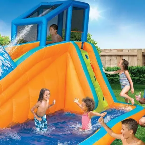 Banzai Surf Rider Kids Inflatable Outdoor Backyard Aqua Lagoon Water Slide Splash Park with Climbing Wall, Tunnel Slide, and Splash Pool image {2}