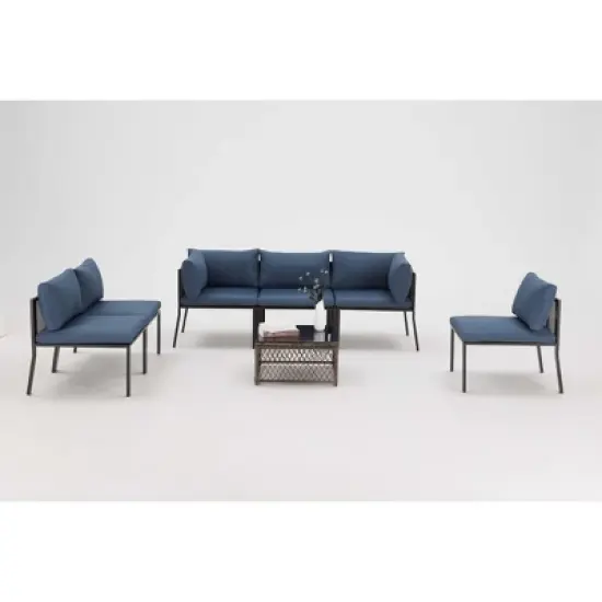 Cesicia 7-Piece Gray Patio Sofa Set with Coffee Table for Backyard, Porch & Poolside image {1}