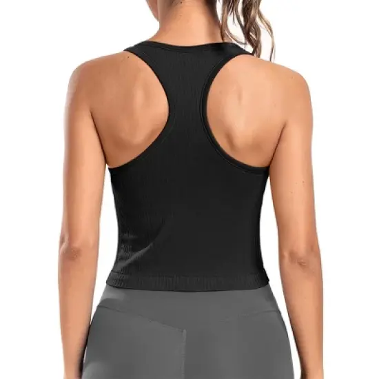 Attraco Women's Workout Tank Tops with Built in Bra Ribbed Seamless Yoga Tanks Tight Fit Sport Tops image {3}