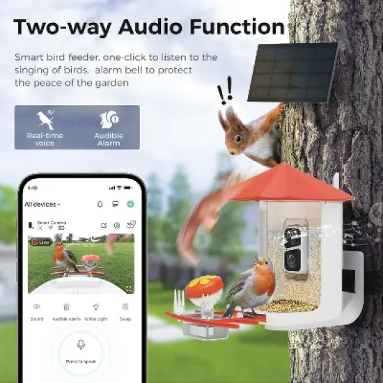 PerchMe&trade; AI-Recognition Smart Bird Feeder with Camera, Solar-Powered (Vermilion Canopy) image {6}