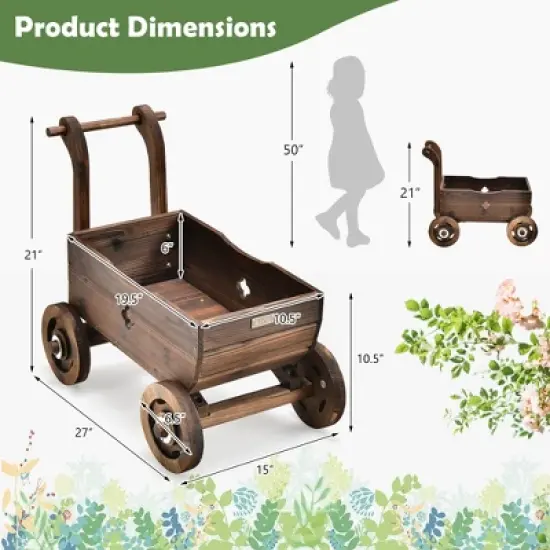 Decorative Wagon Cart Plant Flower Pot Stand Wooden Raised Garden Planter Box image {2}