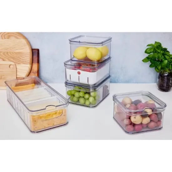 iDESIGN 5pc Recycled Plastic Refrigerator Organizer Bin Set with Lids image {5}
