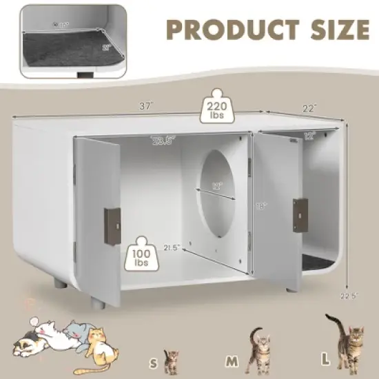 Costway Cat Litter Box Enclosure Furniture Hidden Cat Washroom with Rubber Wood Legs image {2}
