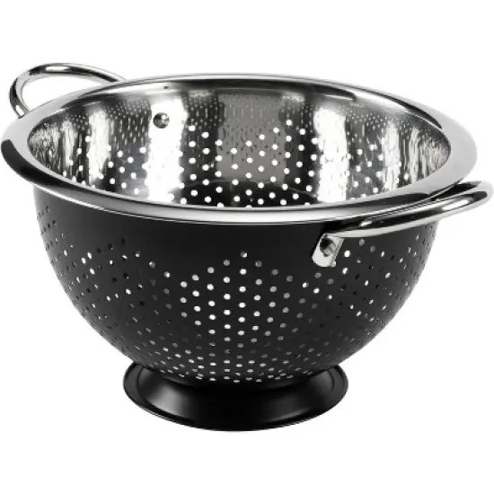 Gourmet Colander, 5qt capacity, Stainless Steel with Handles and Elevated Pedestal Foot, Bold Black image {3}