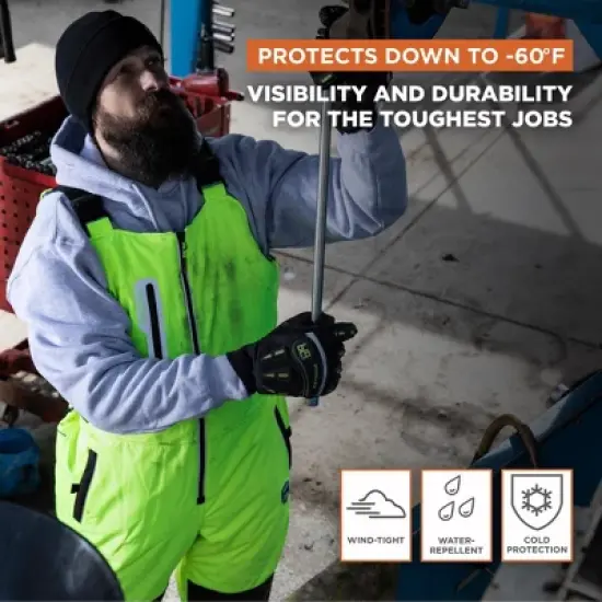 RefrigiWear Insulated Reflective High Visibility Extreme Softshell Bib Overalls image {3}
