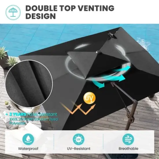 Crestlive Products 9x11.5FT Double Top Cantilever Umbrella Outdoor 360 Degree Rotation Offset Umbrella 6 Heights Adjustable Cantilever Patio Umbrella image {3}