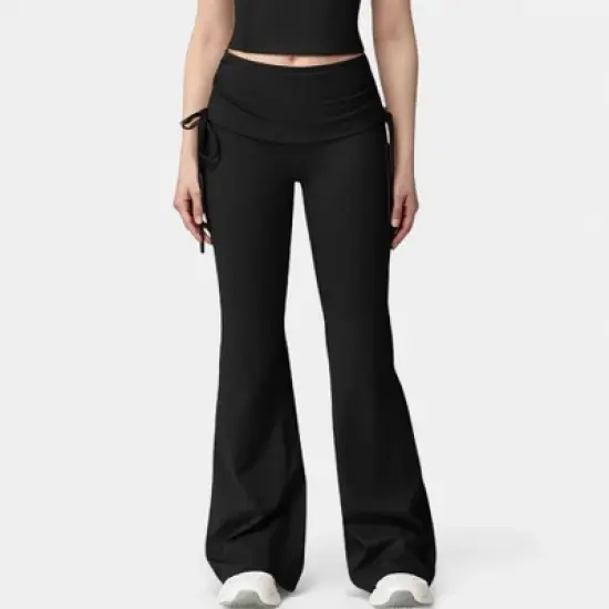 Anna-Kaci Active Women's Drawstring Ruched Waist Flared Leg Pants Stretch Fabric Active Yoga Lounge Bottoms image {8}