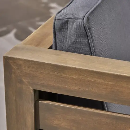 GDFStudio Cavendish Outdoor Acacia Wood 3 Seater Sofa Chat Set with Ottoman image {9}