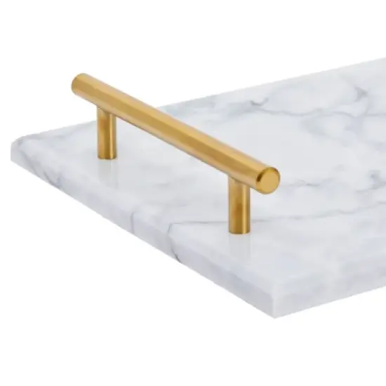 Rectangle Marble Serving Tray, Jewelry Trinket Tray, Perfume Tray, Bathroom Toilet Vanity Tray with Handle (White 15"x7.5"x0.4") image {7}
