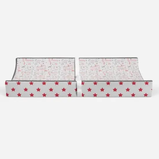 Bacati - Baseball Red/Gray Muslin Changing Pad Cover image {5}