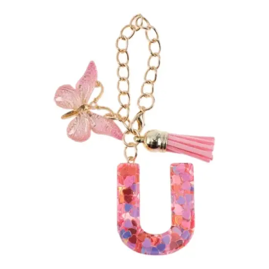 Unique Bargains Heart Sequin Letter U Butterfly Tassel Water Cup Pendant Pink 1 Pc image {5}