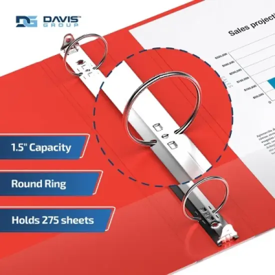 Davis Group 6pk 1.5" Premium Economy Round Ring Binder Red: Hard Cover, 275 Sheet Capacity, 2 Pockets, Polypropylene image {2}