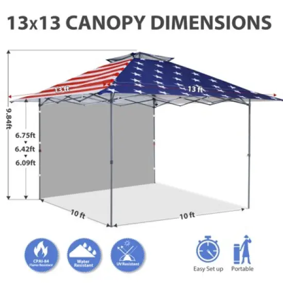 EAGLE PEAK 13'x13' Pop up Canopy Tent w/ One Wall,Portable Sun Shelter for Camping image {2}