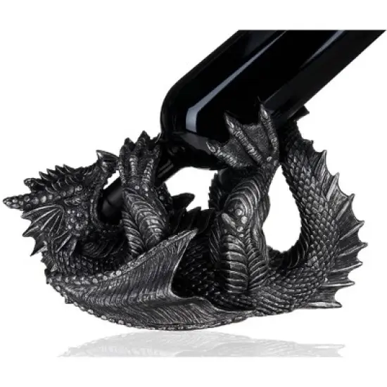True Dragon Wine Bottle Holder | Fantasy Tabletop Statue, Gothic Wine Accessory, Soft Base Protects Tables, Pewter Color Finish image {2}