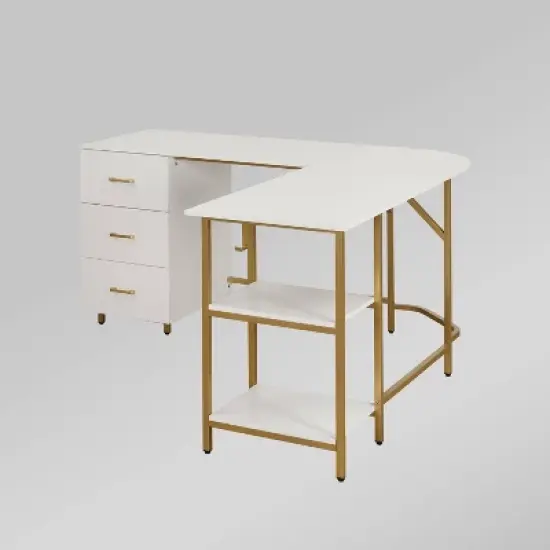 L Shape Home Office Two-Tone Desk with Storage - Techni Mobili image {3}