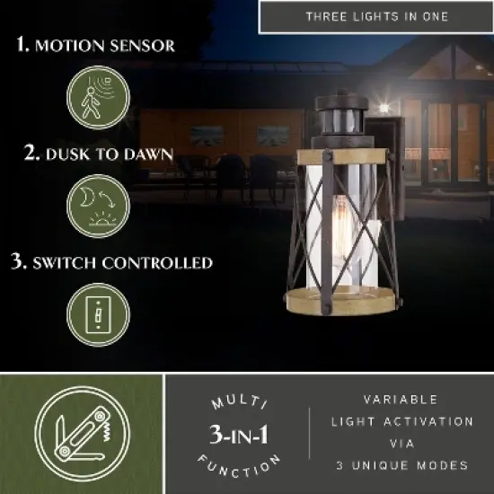 VAXCEL Harwood Bronze Motion Sensor Dusk to Dawn Outdoor Wall Light Farmhouse Clear Glass image {1}