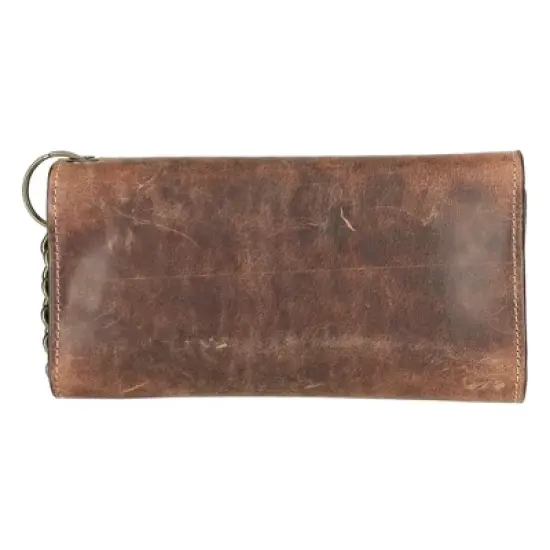 CTM Men's Crazy Horse Leather RFID Long Trifold Chain Wallet image {4}