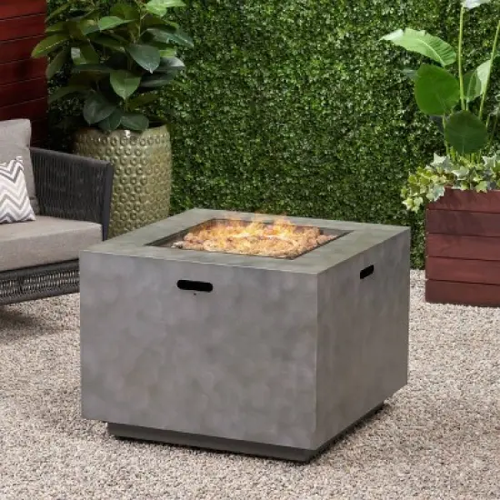 Wellington Outdoor Square Lightweight Concrete Fire Pit with Tank Holder - Christopher Knight Home image {1}