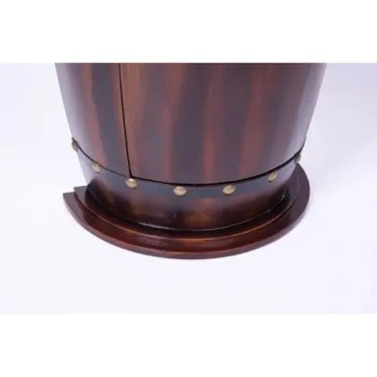 Vintiquewise Rustic Lockable Barrel Shaped Wine Bar Cabinet Wooden End Table image {7}