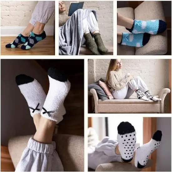 Tipi Toe Women's 3-Pairs Soft Fuzzy Anti-Skid Lavender Mist Patterned Crew Socks image {3}