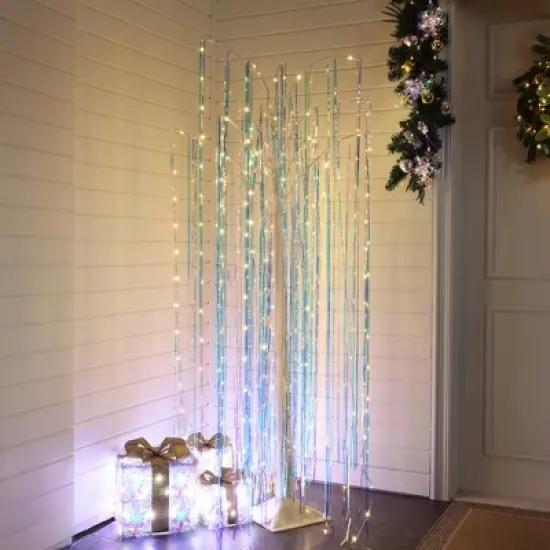 LuxenHome 6Ft White Willow Artificial Tree with 10 Pre-Lit Branches Multicolored image {4}