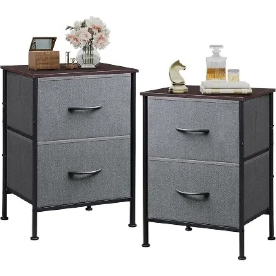 GALAXHERO Nightstand Set of 2, 2 Drawer Dresser for Bedroom, Bedside Furniture, Night Stand, End Table with Fabric Bins for Bedroom, Closet image {7}