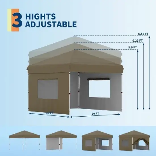 10x10 Pop Up Canopy Tent Outdoor Canopy With 3 Removable Sidewalls One-Person Set Up Heavy Duty Commercial Instant Tent Shelter image {3}