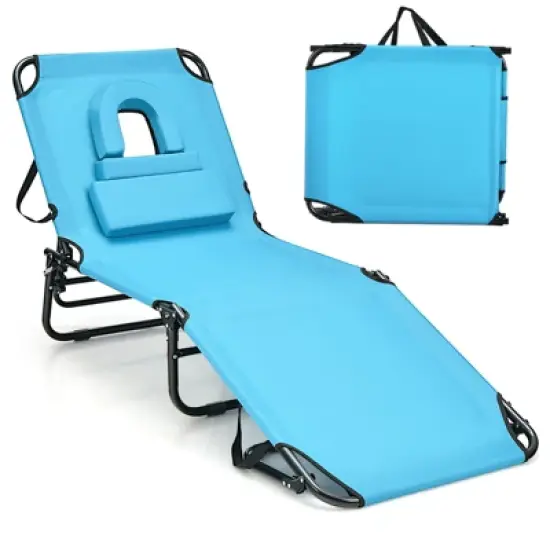 Costway Beach Chaise Lounge Chair with Face Hole Pillows & 5-Position Adjustable Backrest image {14}