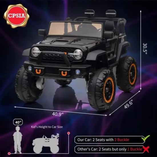 Electric Ride On Car, 24V 2 Seats for Kids, with Remote Control, 4WD Spring Suspension, 2 Speeds, Music, for 3+ image {5}