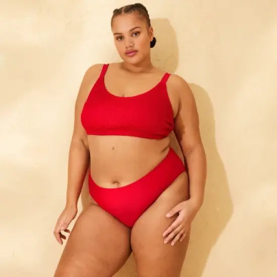 Women's Mid-Rise High Leg Cheeky Bikini Bottom - Wild Fable&trade; Red image {2}