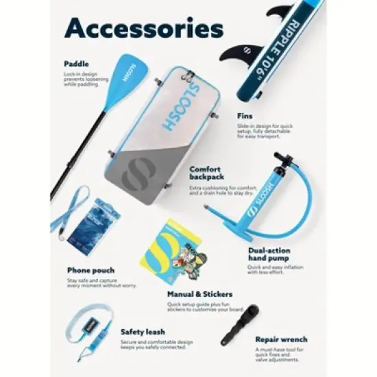 SLOOSH 126'' Ripple Inflatable Stand Up Paddle Board SUP with Premium Accessories, Non-Slip EVA Deck, Bag Included for Youth & Adults Water Adventure image {4}